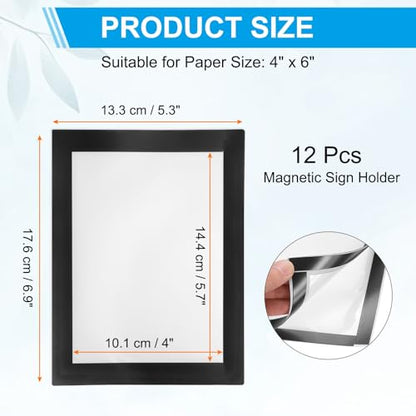 PATIKIL 4 x 6 Inch Magnetic Sign Holder, 12Pcs Self-Adhesive Soft Magnetic Border Wall Mount PVC Picture Frames Document Holder for Wall Window Home Office Store Poster, Black - color: Black