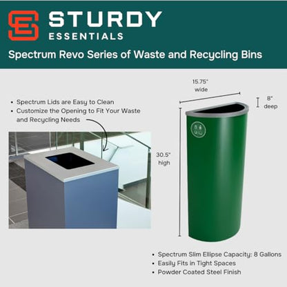Cube 8 Gallon Spectrum Powder Coated Steel Recylcing Bin Used for Commercial Spaces, Offices, Hotels, Apartments (Green, Mixed Recyclables Opening) - color: Green, size: Mixed Recyclables Opening