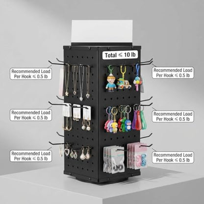 QWORK Rotating Metal Pegboard Display Stand – 4-Sided Spinner with 24 Hooks for Jewelry, Craft & Retail Use