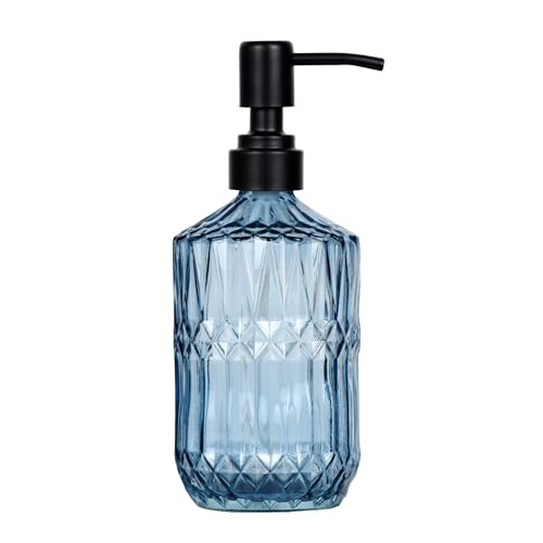 18 oz Blue Thick Glass Soap Dispenser with Black Rustproof Pump - color: Blue
