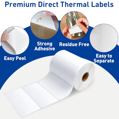 ESSENTIAL 4" x 2" Direct Thermal Labels, 1" Core (3000 Labels, 4 Rolls) - size: 4"x2"-750 Labels/ Roll