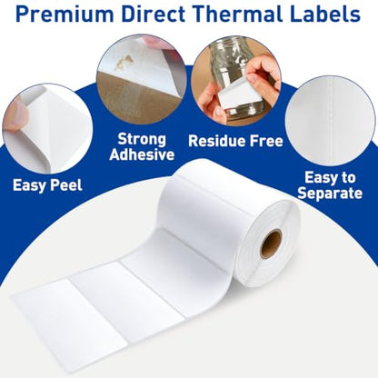 ESSENTIAL 4" x 2" Direct Thermal Labels, 1" Core (3000 Labels, 4 Rolls) - size: 4"x2"-750 Labels/ Roll