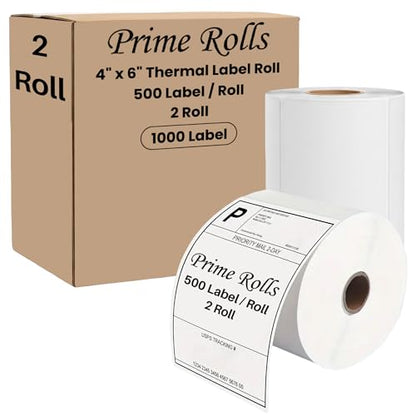 4” x 6” Direct Thermal Labels – 1000 Labels (2 Roll, 500 per Roll) Water & Oil Resistant, Permanent Adhesive – Compatible with Zebra, Rollo & Similar Printers (Not for DYMO) (2 Rolls) - size: 2 Rolls