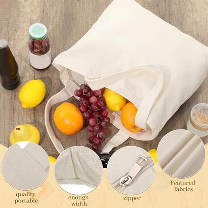 Epakh 8 Pack Canvas Tote Bag Bulk with Zipper, 16.5 x 13 Inch, Beige - color: Beige, size: 16.5 x 13 Inch