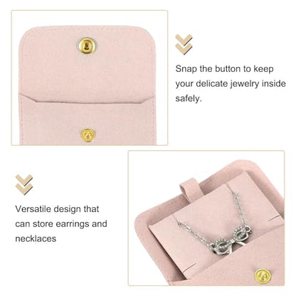 uxcell 3 Pcs Microfiber Jewelry Pouches with Insert Pad, 8 x 8cm Snap Button Jewelry Velvet Gift Bags Organizer for Rings Necklace Bracelet, Pink - color: Pink