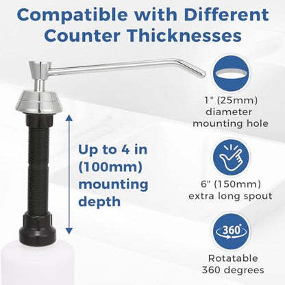 Stardrix Heavy Duty Brass Countertop Liquid Soap Dispenser, Commercial Grade Top Fill Built-in Soap Dispenser with 34 oz/ 1L Bottle for Bathroom, Kitchen, Public Restroom, Chrome Finish, 6” Spout - size: 6” Spout