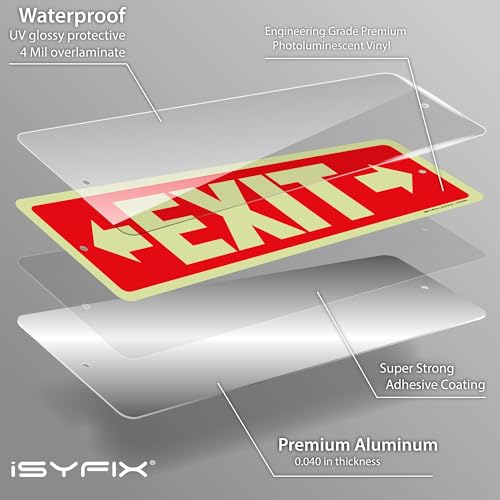 iSYFIX Exit Signs, 12x4 Inch, 2 Pack Directional Right & Left Arrow - color: Metal Righ&Left Glow, size: 2 Pk 12x4