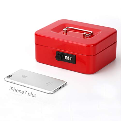Cash Box with Money Tray, Parrency Medium Money Box with Combination Lock, 7 4/5" x 6 4/5" x 3 3/5", Red - color: Combo Red, size: Medium（7.87")