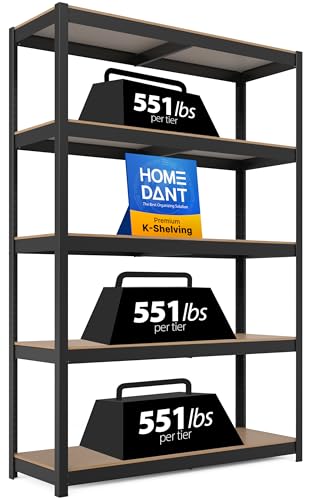 HOMEDANT House Black 48.1" W 5 Tier Storage Shelves Garage Shelving Unit - color: Black, size: 48.1"W x 16.5"D