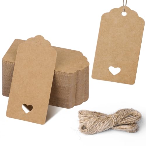 100 PCS Gift Tags with String, 3.7 x 1.8 Inch Kraft Paper Price Tags