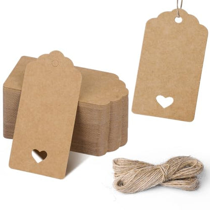 100 PCS Gift Tags with String, 3.7 x 1.8 Inch Kraft Paper Price Tags