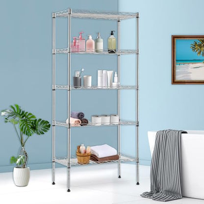 BestOffice | 5-Tier Wire Shelf | 22" x 12" x 48" | Chrome - color: Chrome, size: 22"D x 12"W x 48"H