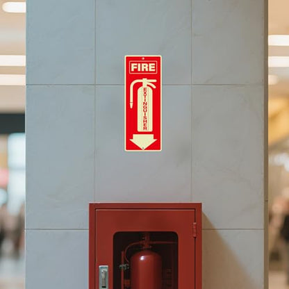 3 Pack Fire Extinguisher Sign 4 × 10 Inch Glow-in-the-Dark Aluminum - style: 3 Pack