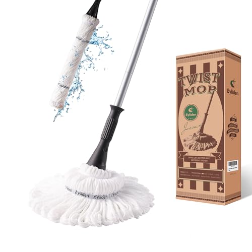 Eyliden Mop with 2 Reusable Microfiber Heads, Easy Wringing Twist Mop - color: White