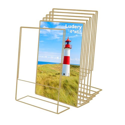 4x6 Gold Picture Frames, Clear Frameless Picture Frames, 6 Pack Acrylic Self Standing Photo Frames for Wedding Table Numbers, Restaurant Signs, Photos and Art Display - color: Gold, size: 4x6"
