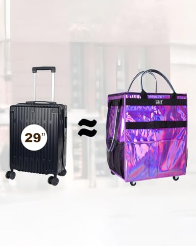 Reusable Grocery Bag with Wheels, Large Glitter Purple Rolling Tote - color: Glitter Purple, size: Large