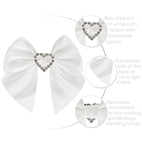 AIMUDI White Bows Satin Ribbon Rhinestone Bows 3" Premade Sparkle Bows with Gems Pre-Tied Craft Bows with Rhinestone Gift Bows for Wedding Sewing Crafts Gift Wrapping Baby Shower - 12 Counts - color: White