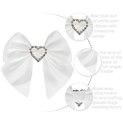 AIMUDI White Bows Satin Ribbon Rhinestone Bows 3" Premade Sparkle Bows with Gems Pre-Tied Craft Bows with Rhinestone Gift Bows for Wedding Sewing Crafts Gift Wrapping Baby Shower - 12 Counts - color: White