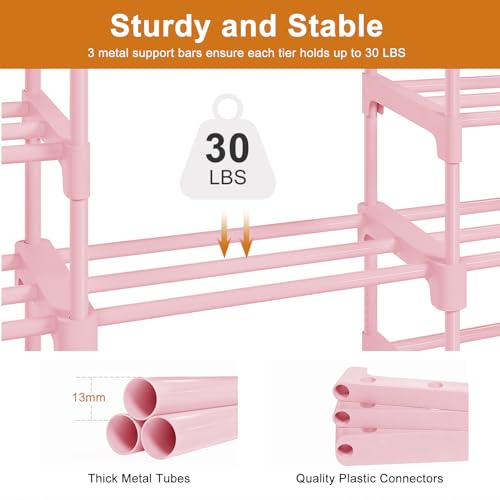 WOWLIVE 9 Tier 3-Column Shoe Rack, 50-55 Pairs Stackable Pink - color: Pink, size: 3 Row 9 Tier