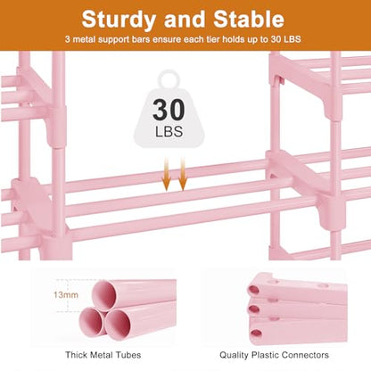 WOWLIVE 9 Tier 3-Column Shoe Rack, 50-55 Pairs Stackable Pink - color: Pink, size: 3 Row 9 Tier