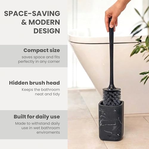 Vigar Zense Toilet Brush and Holder Set, Polyresin Stone, Black Marble - color: Black Marble