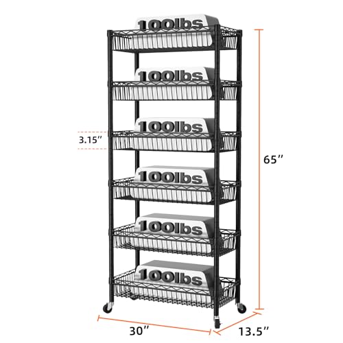 SINGAYE 6 Tier Shelf Wire Shelving Adjustable Storage Shelves Basket Rack - color: Black, size: 6-Tier[30"Dx13.5"Wx65"H]