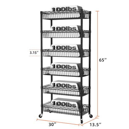 SINGAYE 6 Tier Shelf Wire Shelving Adjustable Storage Shelves Basket Rack - color: Black, size: 6-Tier[30"Dx13.5"Wx65"H]