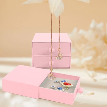 Jewelry Gift Box, 12-Pack Necklace Gift Box Drawer Jewelry Box Bangle Necklace Case For Earrings & Rings, Stylish Necklace Bracelet Organizer, 3.5 x 3.5 x 1.25 Inches (Pink) - color: Pink