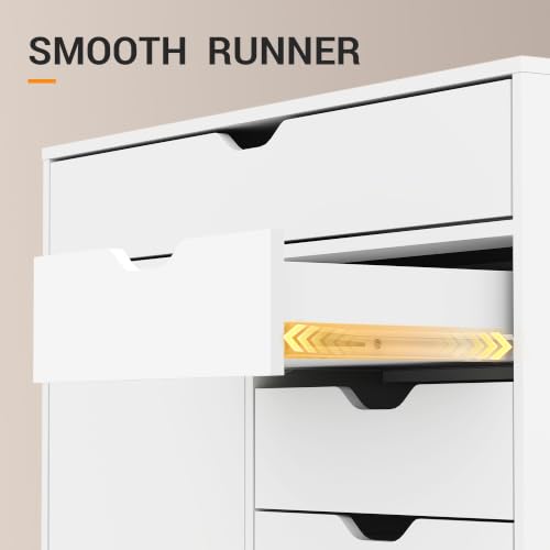 DEVAISE 5 Drawer Wood Storage Cabinet, Office Drawer Cabinet, White - color: White - 1 Large + 4 Small