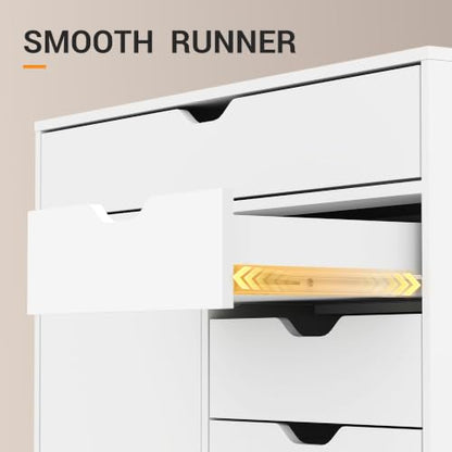 DEVAISE 5 Drawer Wood Storage Cabinet, Office Drawer Cabinet, White - color: White - 1 Large + 4 Small