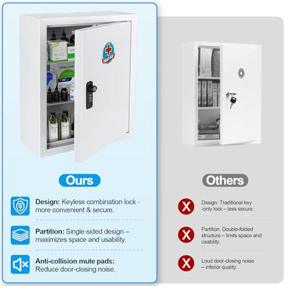 Locking Medicine Cabinet with Combination Lock and Safety Key