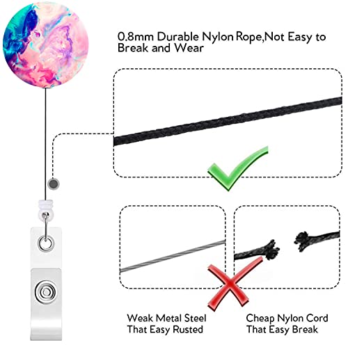 Badge Reel Retractable Nurse Badge Holder Cute Name Decorative Badge Reels with Clip on ID Card Holders (3 Pack Pretty Pink Marble) - color: 3 Pack Pretty Pink Marble