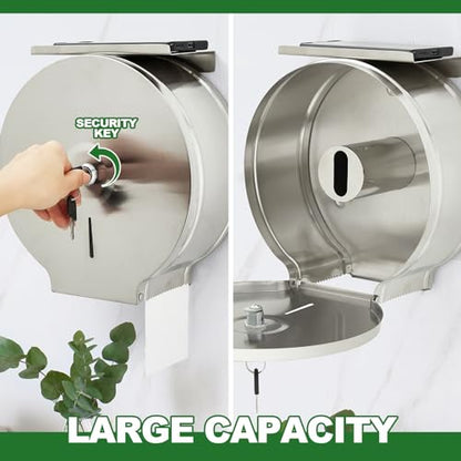 Mifoci 2 Pcs Commercial Jumbo Toilet Paper Dispenser with Shelf, Silver