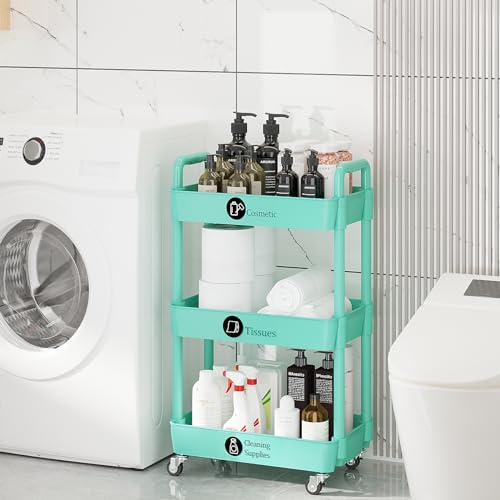 3 Tier Rolling Cart with Wheels, Utility Storage Carts,Green - color: Green, size: 3-Tier