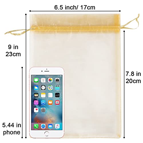 HRX Package 100pcs Mesh Organza Bags 6x9 in for Gift Giving, Large (Gold) - color: Gold