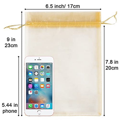 HRX Package 100pcs Mesh Organza Bags 6x9 in for Gift Giving, Large (Gold) - color: Gold