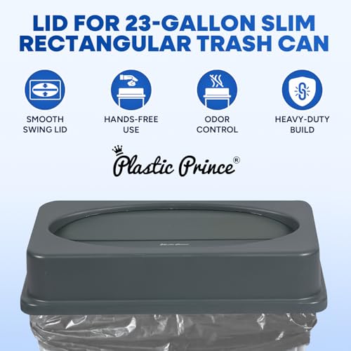 PLASTIC PRINCE Slim Jim Trash Can Lid Replacement, Outdoor Slim Commercial Garbage Can Lid, Swing Rectangular Double Flip Top Lid 23 Gallon Container, Gray - style: Swing Lid