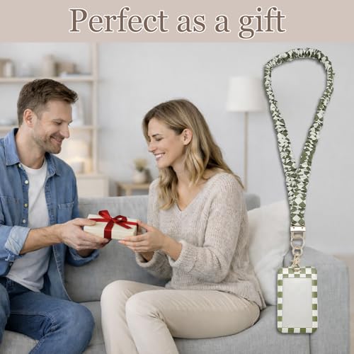 Scrunchie Lanyard/Stretchy Lanyards with ID Holder Checkered Pattern Retractable Lanyard with Badges Keychain Holder, Ideal for Women Teachers Nurse Back to School Birthday Gifts (Green) - color: Green