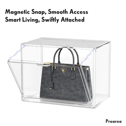 5 Pack Purse Organizer for Closet Acrylic Display Cases Clear Storage Boxes