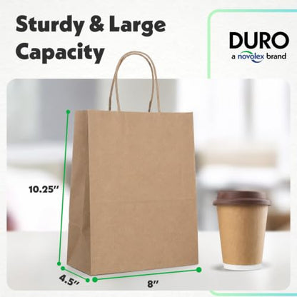 DURO 87097 60# Brown Retail Bags with Handles, 8 x 4.5 x 10.25 In, 25 Ct - size: 25 Count (Pack of 1)