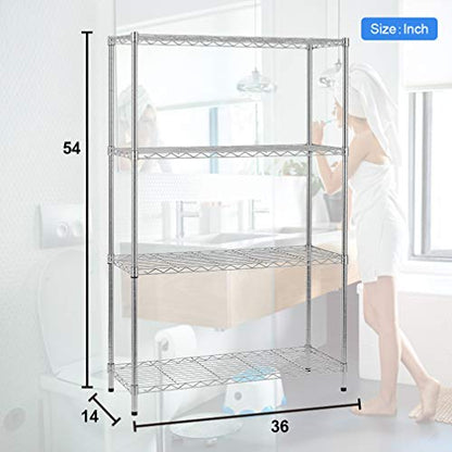 BestOffice | 4-Tier Wire Shelf with Wheels | 14" x 36" x 54" | Chrome - color: Chrome, size: 14Lx36Wx54H