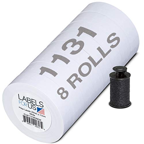 Price Labels for Monarch 1131 Price Gun - White - 20,000 Labels - Pack with 8 Rolls - Ink Roller Included - color: White, size: 1 Pack (8 Rolls) - Prime