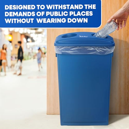 PLASTIC PRINCE 23 Gallon Slim Trash Can with Recycling Lid for Bottles and Cans, Blue Commercial Rectangular Garbage Can, Waste Bin for Home Kitchen Office Cabinet - style: Blue Trash Can with Bottles Lid