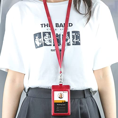Teskyer Leather ID Badge Holder with Lanyard, Vertical Wine Red - color: Wine Red, size: Vertical