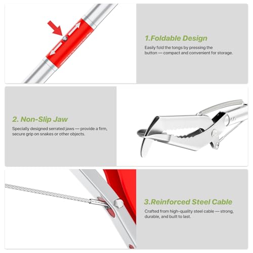 50" Foldable Grabber Reacher Tool, Extra Long 3 Fold Reaching Aid for Seniors, Heavy-Duty Trash Picker Upper & Litter Pickup Tool for Home & Garden - size: 50 Inch Red