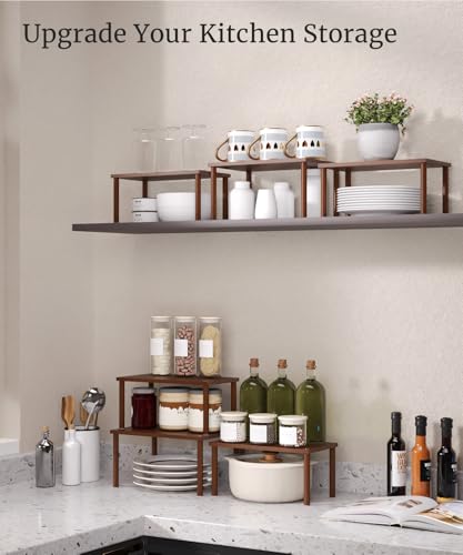 Set of 3 Bamboo Cabinet Organizer Shelf,Medium(Brown) - color: Brown, size: Medium