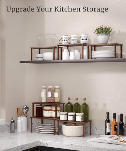 Set of 3 Bamboo Cabinet Organizer Shelf,Medium(Brown) - color: Brown, size: Medium