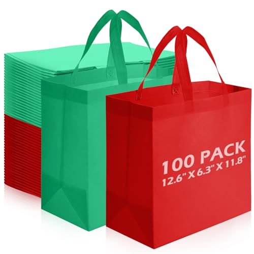 Reginary 100 PCS Non Woven Tote Bags Bulk,Red & Green - color: Red & Green