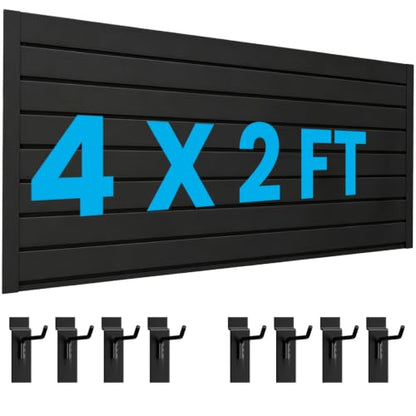 4x2 FT Slat Wall Paneling Wall Storage Systems with 8 Hooks (Black) - color: Black, size: 4x2 FT