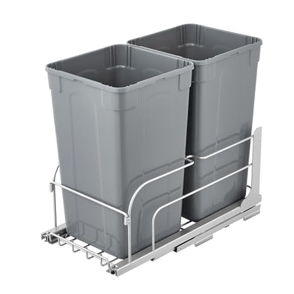 VEVOR Pull-Out Trash Can, 27 QT x2 Double Under Mount Kitchen Waste Container, Heavy Duty Garbage Recycling Bin with Door Kit and Soft Close Slide, for Kitchen Cabinet, Sink, Under Counter (Grey) - size: 54 QT (27 QT x 2), style: With Soft Close